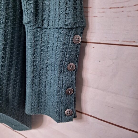Chaser Waffle Knit Thermal Button Cuffs Teal Small Henley - Picture 5 of 7